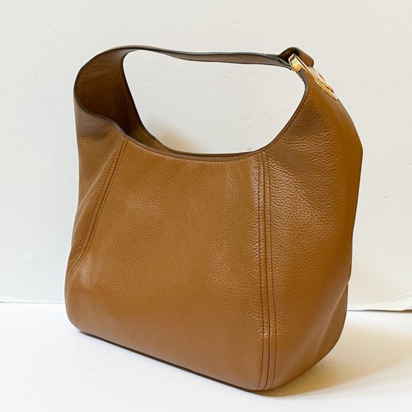 Michael Kors Fulton Large Shoulder Hobo Pebbled Leather Bag Brown - Picture 4 of 9